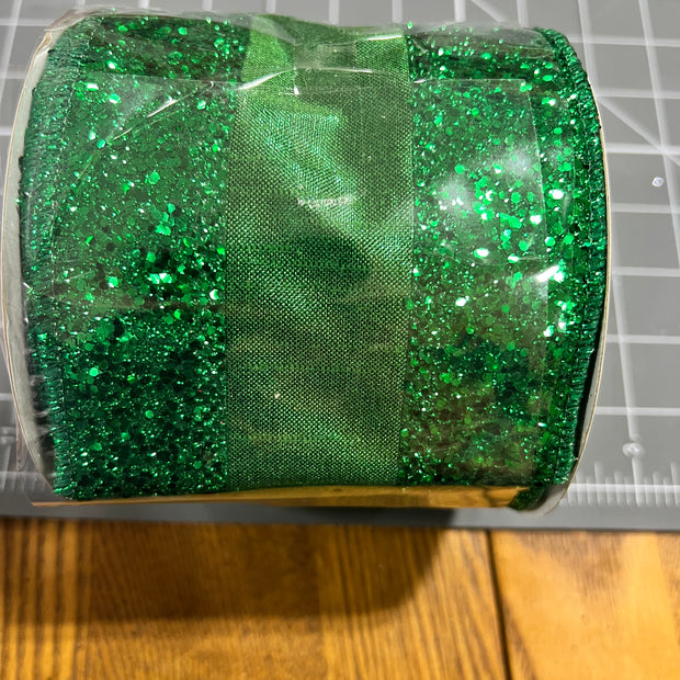 4" x 10Y Emerald green metallic dupioni wired ribbon - RGA802606