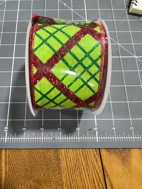 2.5 "X10YD glitter diagonal plaid  Wired Ribbon - RGA1223WY