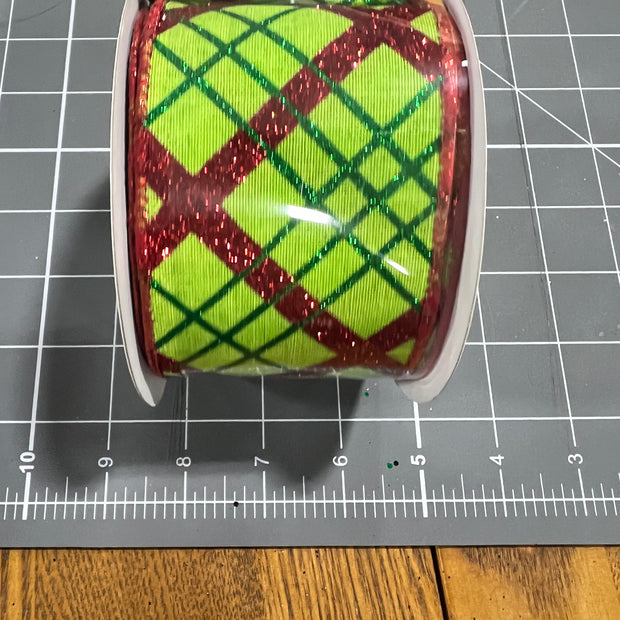 2.5 "X10YD glitter diagonal plaid  Wired Ribbon - RGA1223WY