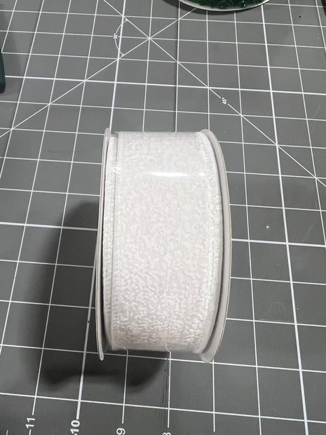 1.5”x 10yd white glitter snow Wired Ribbon - RGF181584