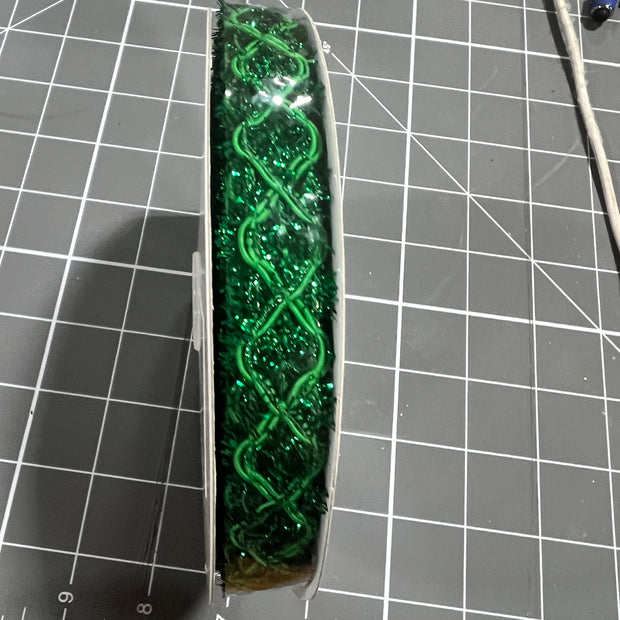 5/8” x 10Y emerald green tinsel open weave Wired Ribbon - RN592006