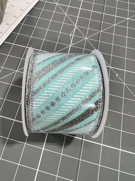 2.5 "X10YD winter glitter stripe Wired Ribbon - RGB1302H1