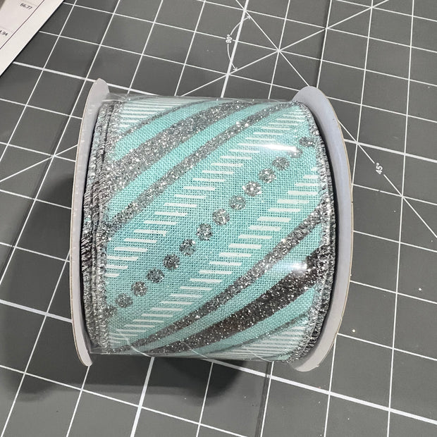 2.5 "X10YD winter glitter stripe Wired Ribbon - RGB1302H1