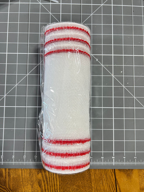 10" x 10Y red and white  drift boarder stripe mesh - RY8116A2