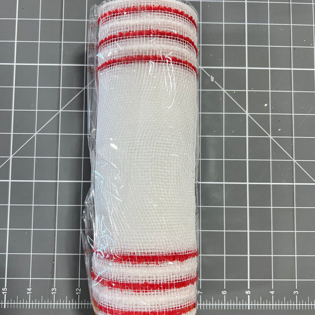 10" x 10Y red and white  drift boarder stripe mesh - RY8116A2