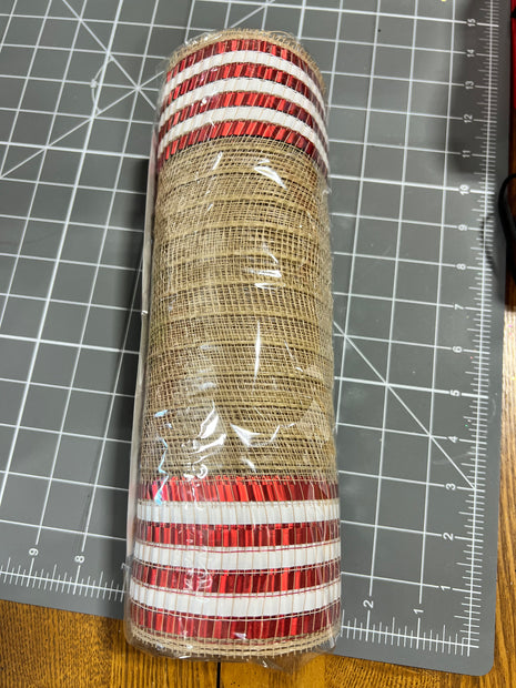 10" x 10Y tan foil boarder stripe mesh - RY803778