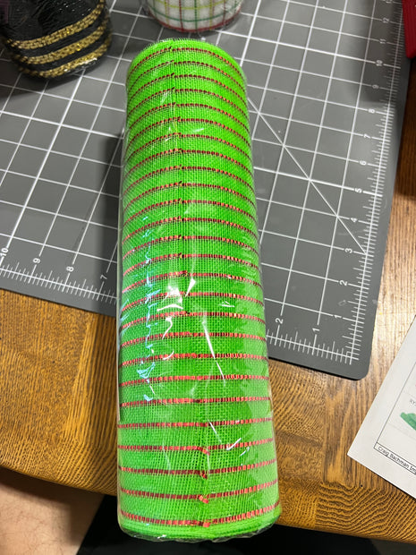 10" x 10Y lime green and red tinsel fine weave mesh - RY501670