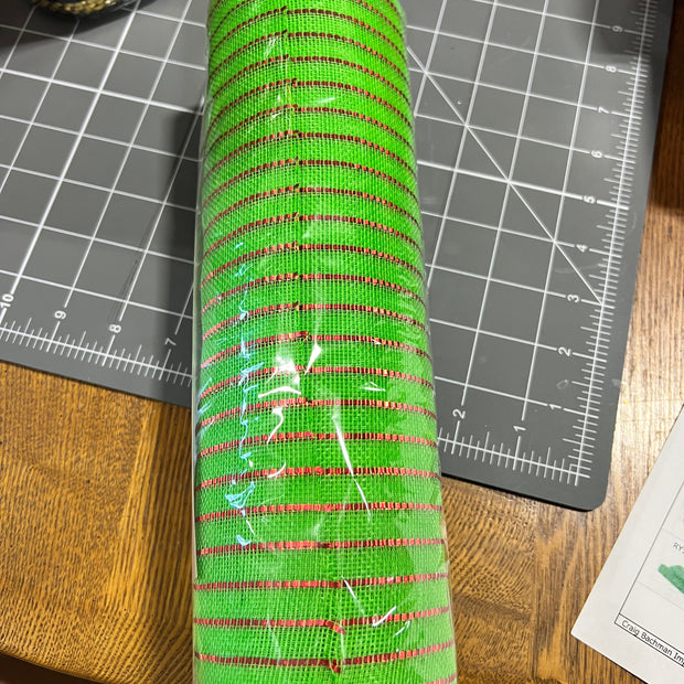 10" x 10Y lime green and red tinsel fine weave mesh - RY501670