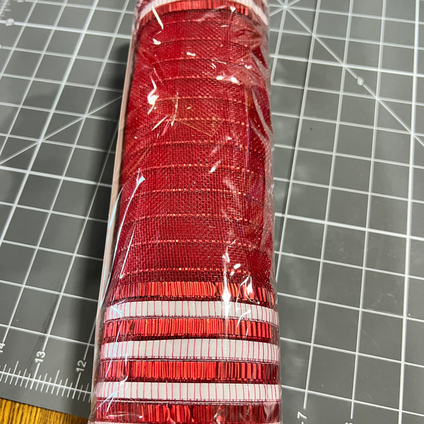 10" x 10Y Red and white foil boarder stripe fine weave mesh - RY504249
