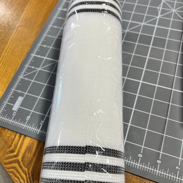 10" x 10Y black and white  jute boarder stripe fine weave mesh - RY5008F6