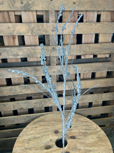 36" Silver Glitter berry Twig Spray - QG221507