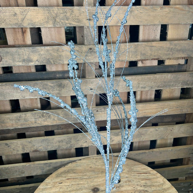 36" Silver Glitter berry Twig Spray - QG221507