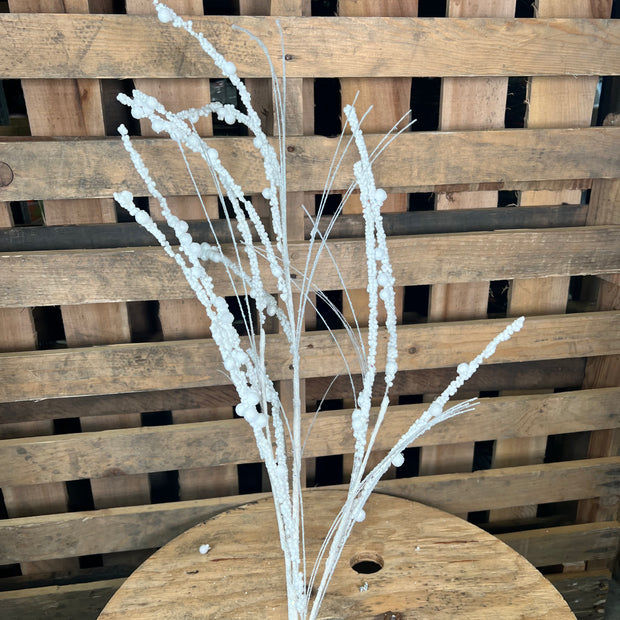 36" White Glitter berry Twig Spray - QG221511