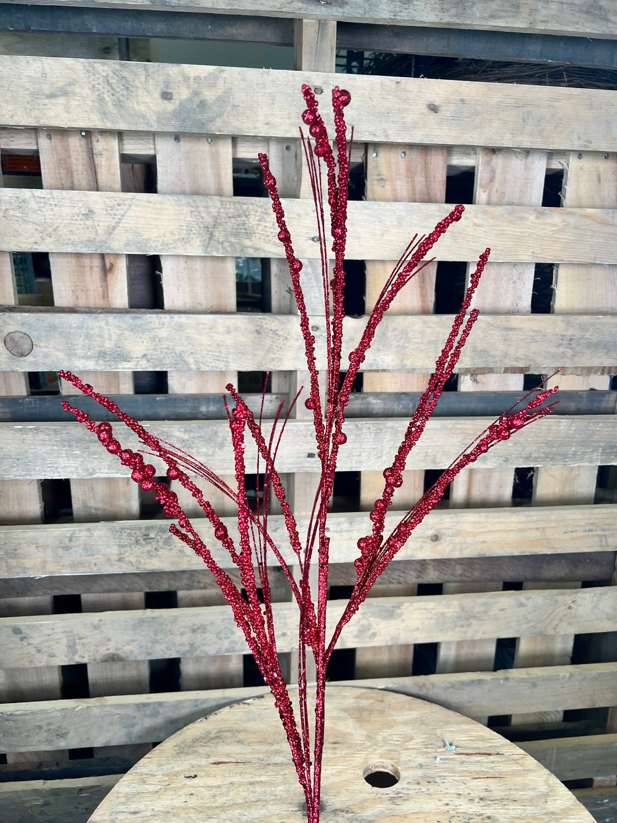 36" Red Glitter berry Twig Spray - QG221503