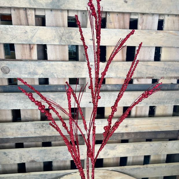36" Red Glitter berry Twig Spray - QG221503