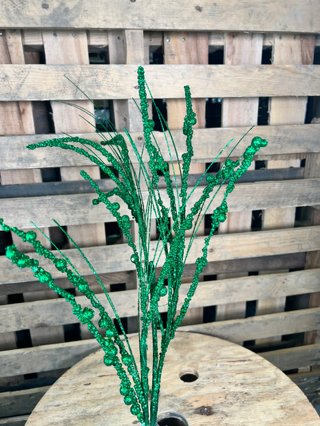36" Green Glitter berry Twig Spray - QG221504