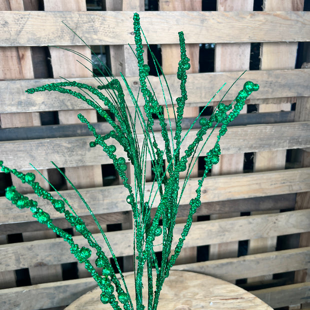 36" Green Glitter berry Twig Spray - QG221504