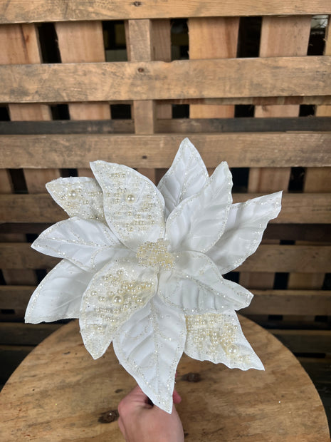 24" white leather pearl poinsettia stem- DCSP5095