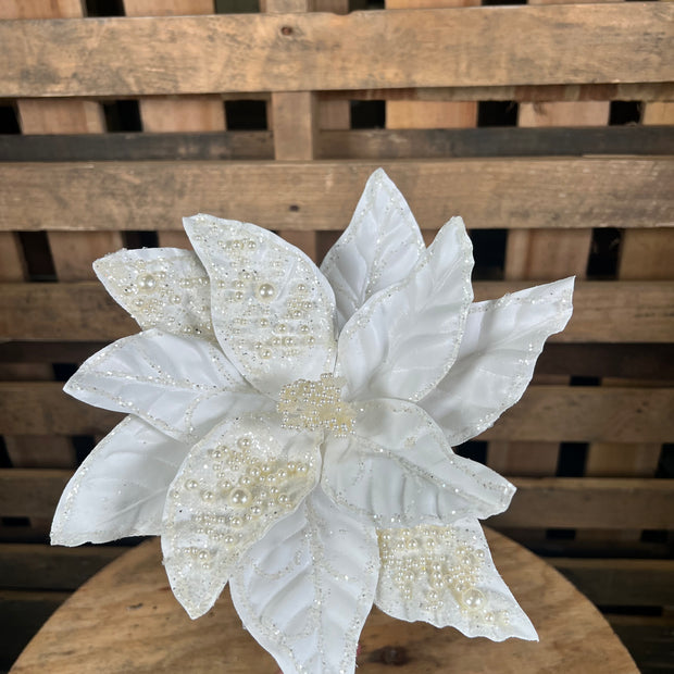 24" white leather pearl poinsettia stem- DCSP5095
