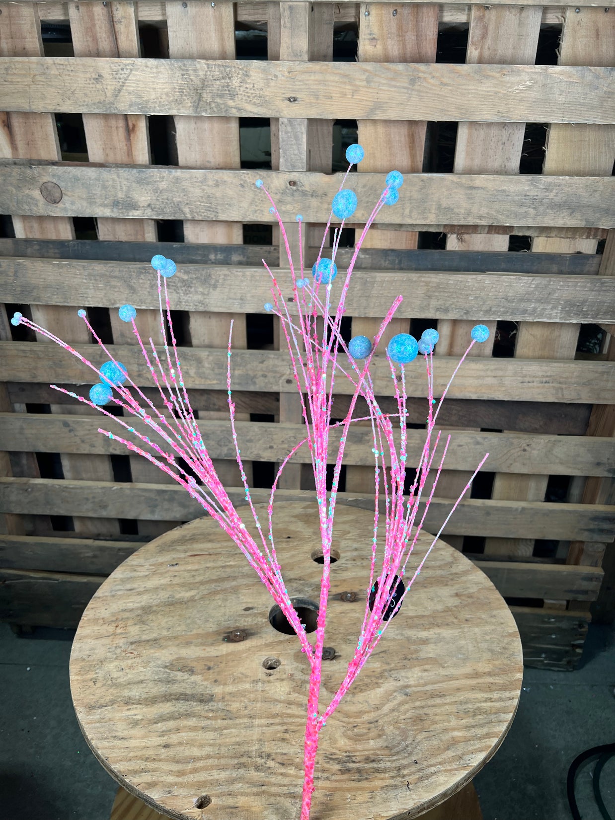 35"  PINK AND BLUE TWIG BALL SPRAY - DCSP264PKBL