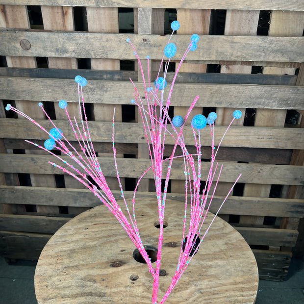 35"  PINK AND BLUE TWIG BALL SPRAY - DCSP264PKBL