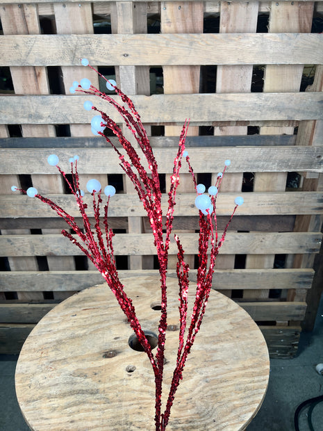 35"  RED AND WHITE TWIG BALL SPRAY - DCSP264RDWH