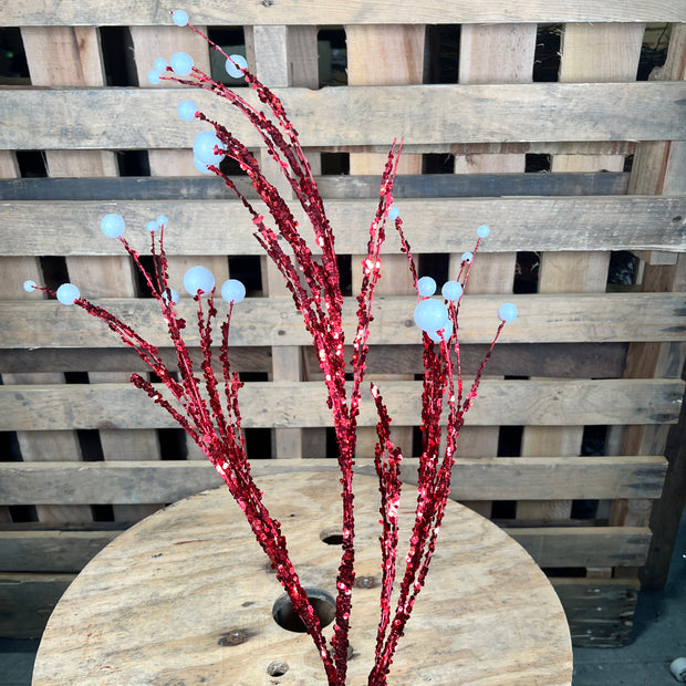 35"  RED AND WHITE TWIG BALL SPRAY - DCSP264RDWH