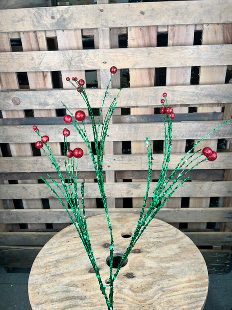 35"  GREEN AND RED TWIG BALL SPRAY - DCSP264GNRD