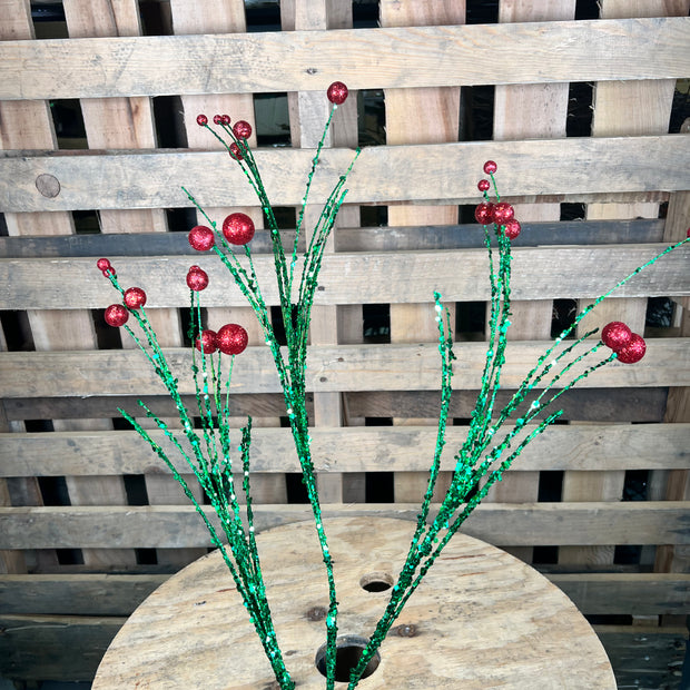 35"  GREEN AND RED TWIG BALL SPRAY - DCSP264GNRD
