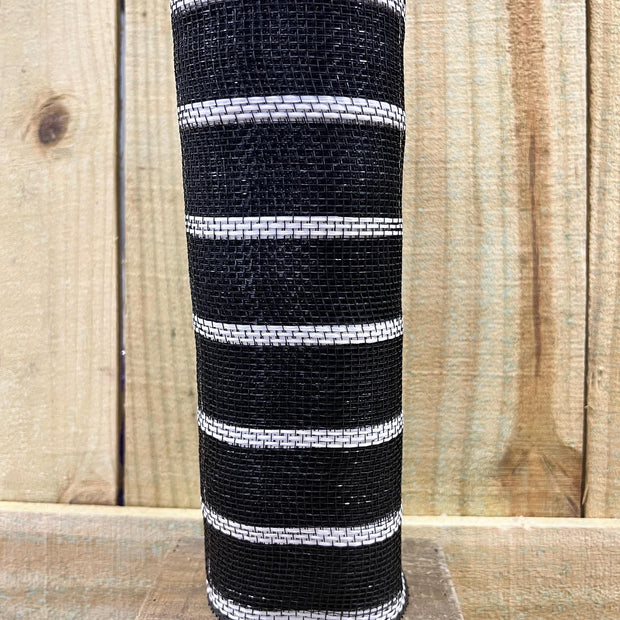 10" x 10Y black and white vertical wide stripe mesh , black mesh, wreath making supplies, wreath design materials, RE8903E7 - MBcraftssupplyco