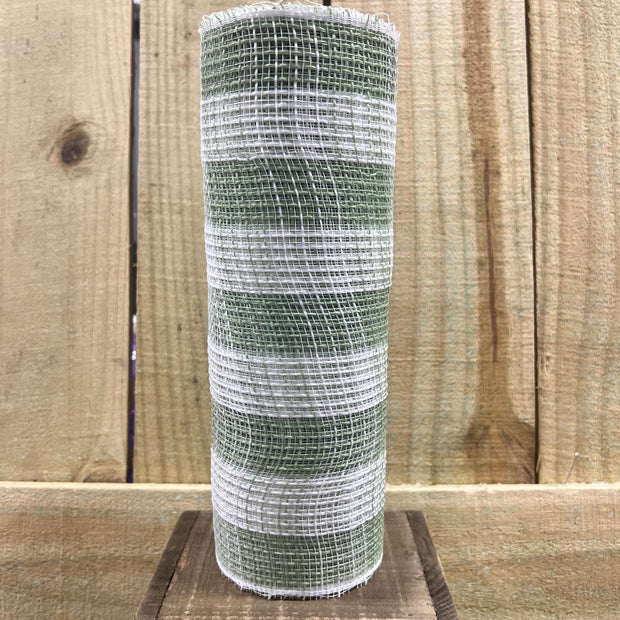 10" x 10Y sage green and white faux jute mesh , check mesh, wreath making supplies, wreath design materials, RY8320R8 - MBcraftssupplyco