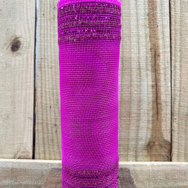 10" x 10Y hot pink tinsel boarder stripe mesh , wreath making supplies, wreath design materials, RY850711 - MBcraftssupplyco