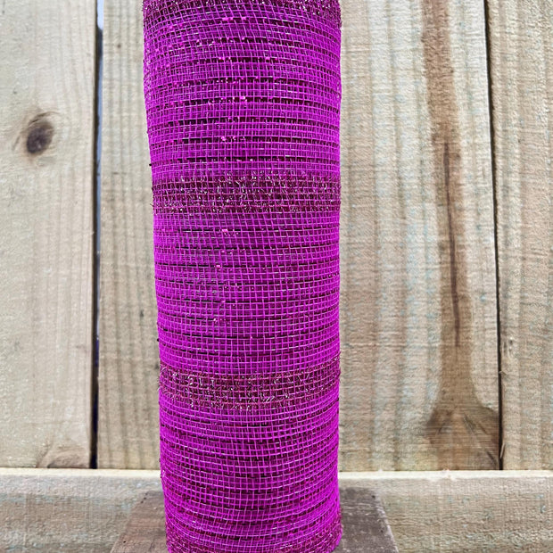10" x 10Y hot pink tinsel stripe mesh , wreath making supplies, wreath design materials, RY840111 - MBcraftssupplyco