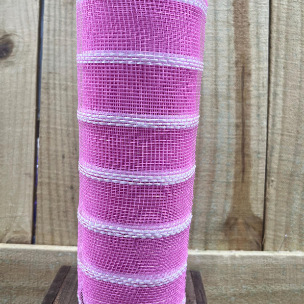 10" x 10Y light pink white stripe mesh , wreath making supplies, wreath design materials, RE8903FX - MBcraftssupplyco
