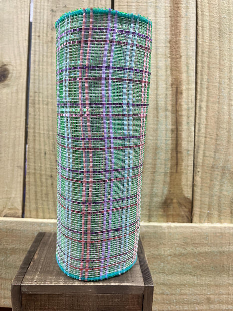 10" x 10Y Pastel vertical foil plaid mesh , wreath making supplies, spring design materials, RE1368XJ - MBcraftssupplyco