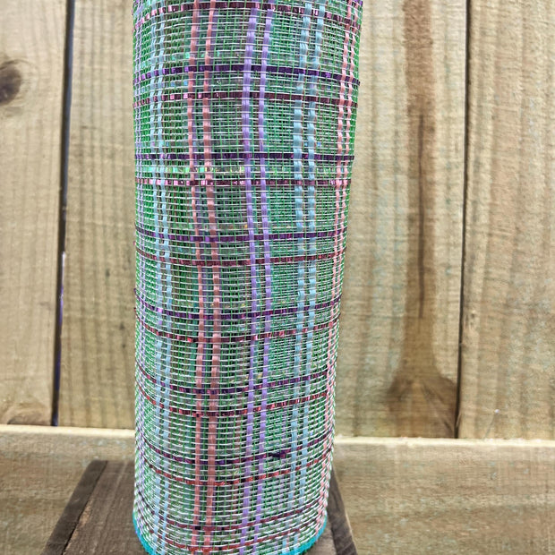 10" x 10Y Pastel vertical foil plaid mesh , wreath making supplies, spring design materials, RE1368XJ - MBcraftssupplyco
