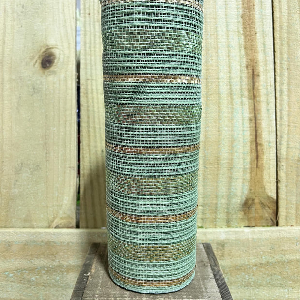 10" x 10Y sage/ champagne Poly/Faux Jute/Metallic Mesh , sage green mesh, wreath making supplies, wreath design materials, RY8020R7 - MBcraftssupplyco