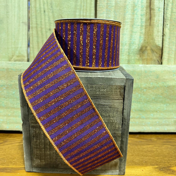 2.5" halloween glitter stripe Wired Ribbon, wreath making supplies, everyday ribbon, Halloween ribbon, RGA169523 - MBcraftssupplyco