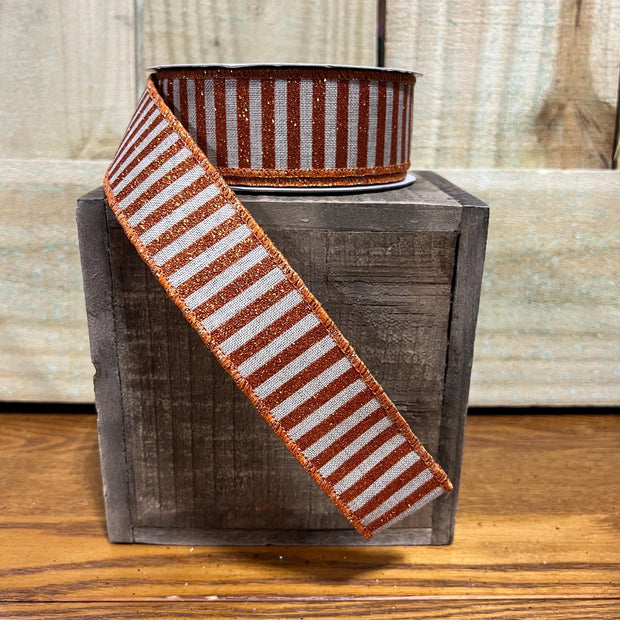 1.5" orange glitter Stripe wired ribbon , wreath making supplies, fall ribbon, RG0169418 - MBcraftssupplyco