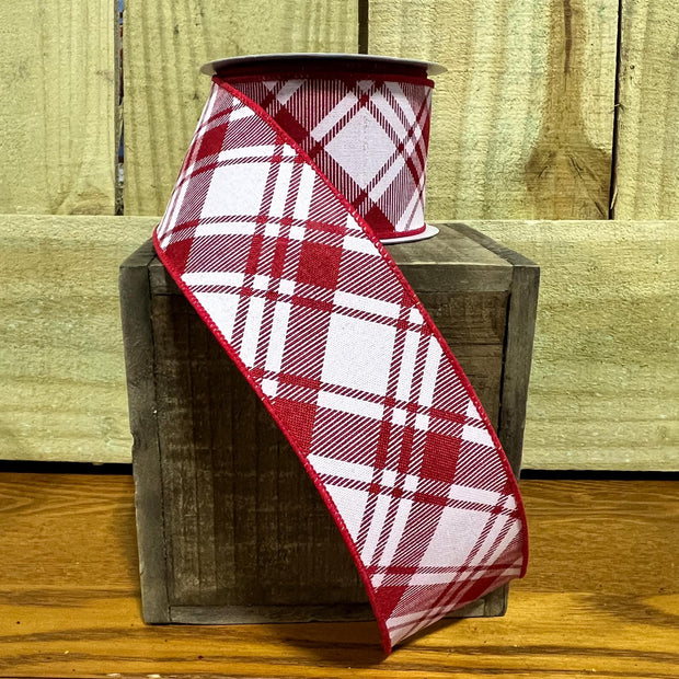 2.5" x 10Y red and white Wired Ribbon, wreath making supplies, everyday ribbon, RGA128024 - MBcraftssupplyco