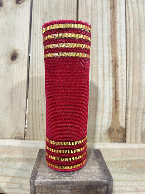 10" x 10Y Christmas red boarder tinsel mesh , wreath making supplies, Christmas design materials, RY851639 - MBcraftssupplyco