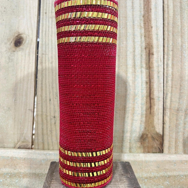 10" x 10Y Christmas red boarder tinsel mesh , wreath making supplies, Christmas design materials, RY851639 - MBcraftssupplyco