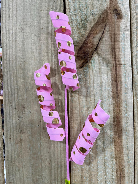 24” Pink Curley with gold dots pick, Valentines ornament, wreath making supply, pink swirl, 85771PKGD - MBcraftssupplyco