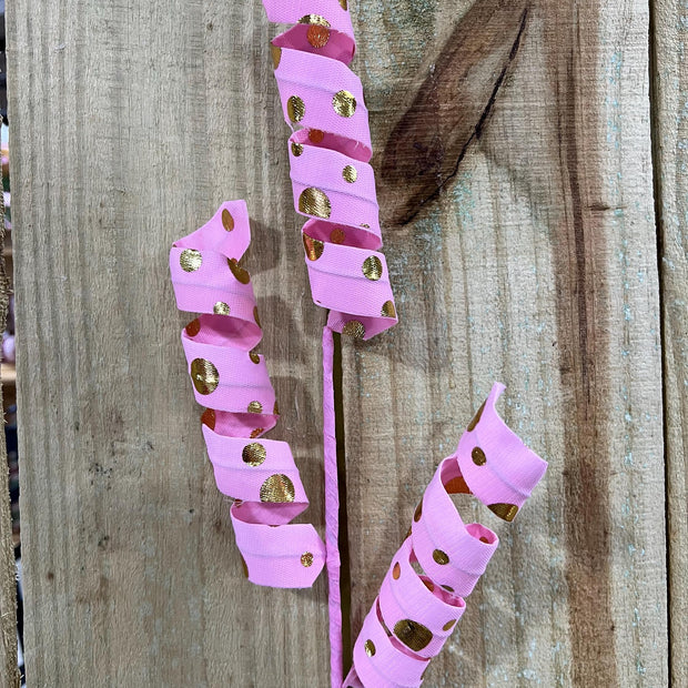 24” Pink Curley with gold dots pick, Valentines ornament, wreath making supply, pink swirl, 85771PKGD - MBcraftssupplyco