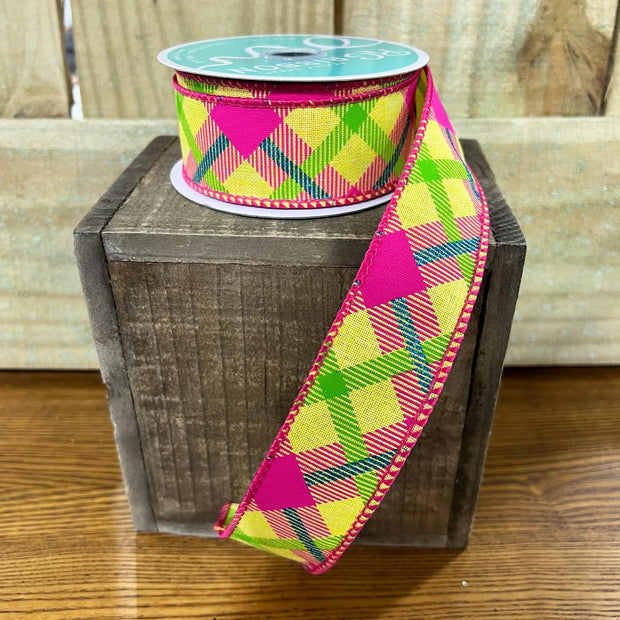 1.5" x 10Y summer plaid Wired Ribbon, wreath making supplies, summer ribbon, RGA143229 - MBcraftssupplyco