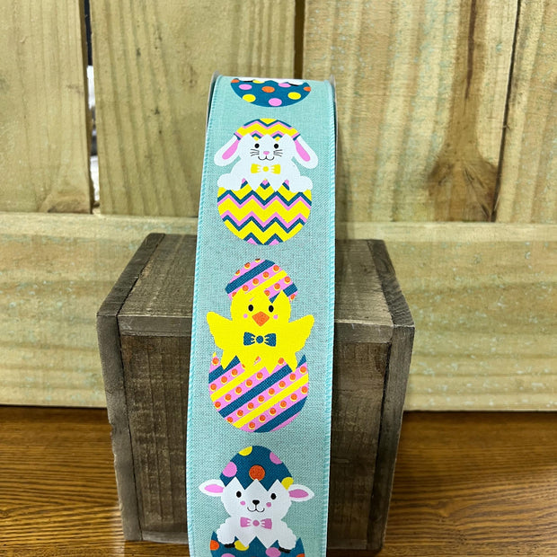 2.5" x 10Y Easter hatching animals Wired Ribbon, wreath making supplies, Spring ribbon, Easter ribbon, RGF1564AN - MBcraftssupplyco