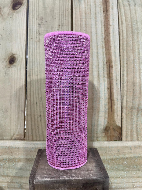 10" x 10Y pink tinsel boarder stripe mesh , wreath making supplies, wreath design materials, RE850222 - MBcraftssupplyco