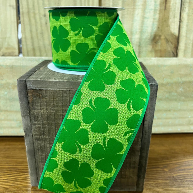 2.5" x 10Y shamrock Wired Ribbon, wreath making supplies, St Patrick’s Day ribbon, RGC0164409 - MBcraftssupplyco