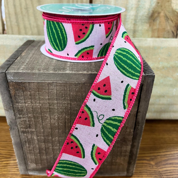 1.5" x 10Y Watermelon Wired Ribbon, wreath making supplies, summer ribbon, RG0199115 - MBcraftssupplyco