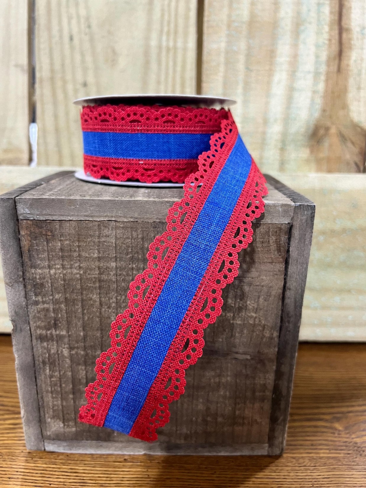 1.5" x 10Y patriotic lace Wired Ribbon, wreath making supplies, Patriotic ribbon, RGA1541T2 - MBcraftssupplyco